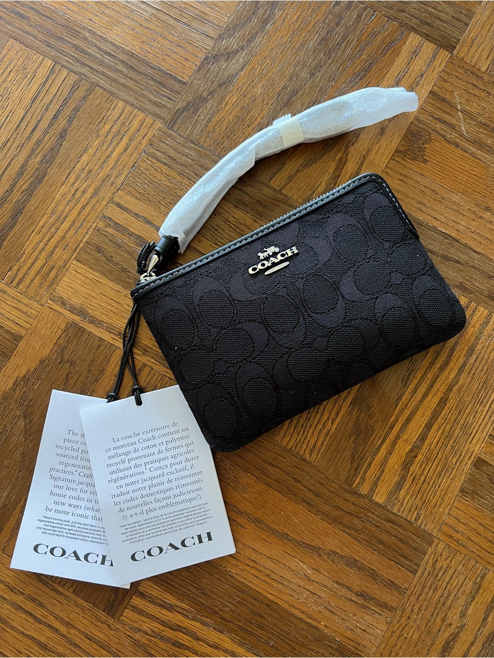 Coach Black Signature Jacquard Wristlet